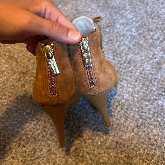Isola Brown suede Lace-Up open toed Women's stiletto heels with gold accent - Picture 7 of 10